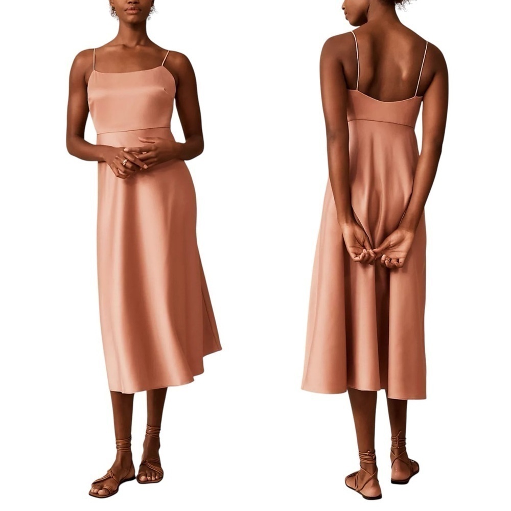 BHLDN‎ x ANTHROPOLOGIE Leti Spaghetti Strap Satin Charmeuse Midi Dress in Sedona